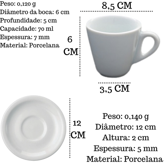 Xicara C/ Pires Pirâmide 70ml em Porcelana