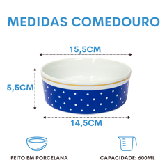 Comedouro Cães Gatos Porcelana 600ml Azul