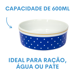 Comedouro Cães Gatos Porcelana 600ml Azul
