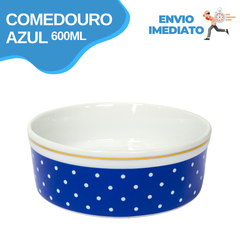 Comedouro Cães Gatos Porcelana 600ml Azul