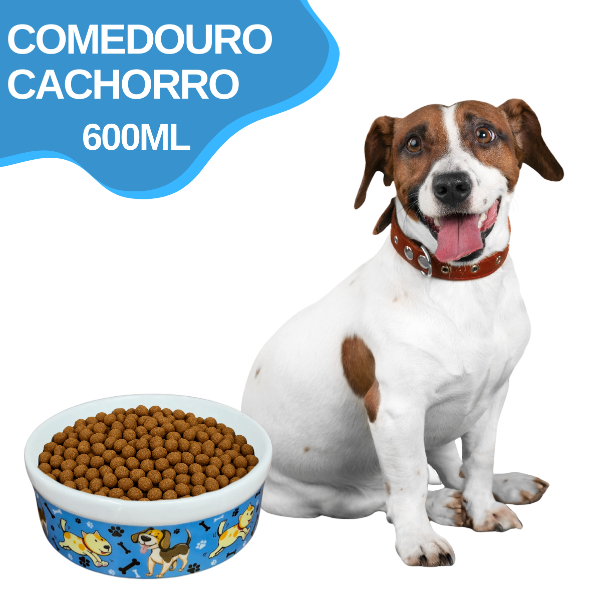 Comedouro Pet Azul de Porcelana 600ml
