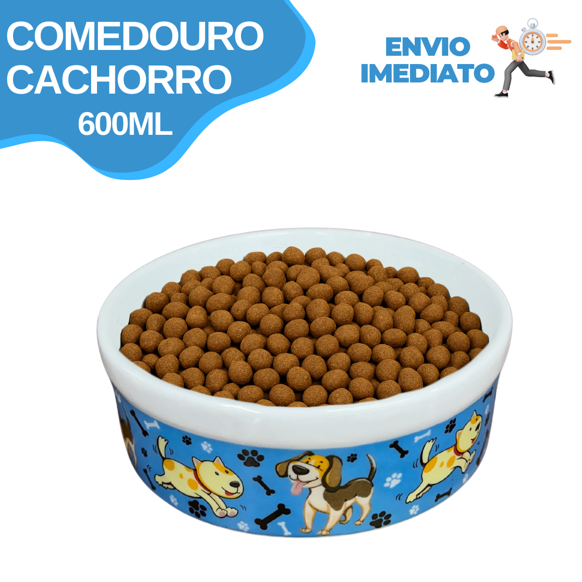 Comedouro Pet Azul de Porcelana 600ml