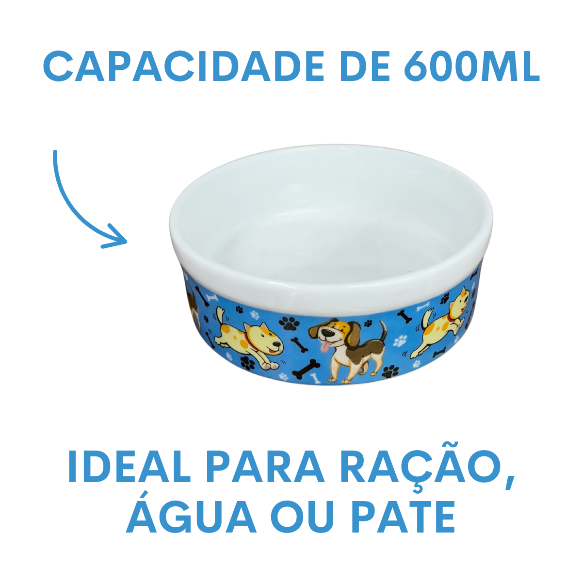 Comedouro Pet Azul de Porcelana 600ml