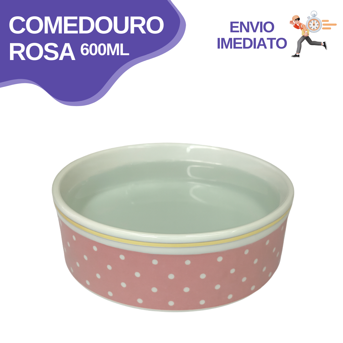 Comedouro Rosa de Porcelana 600ml