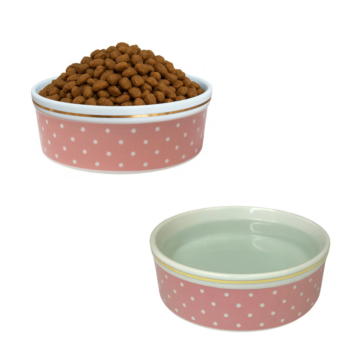 Comedouro pet porcelana 600ml Branco Rosa Vermelho e Azul