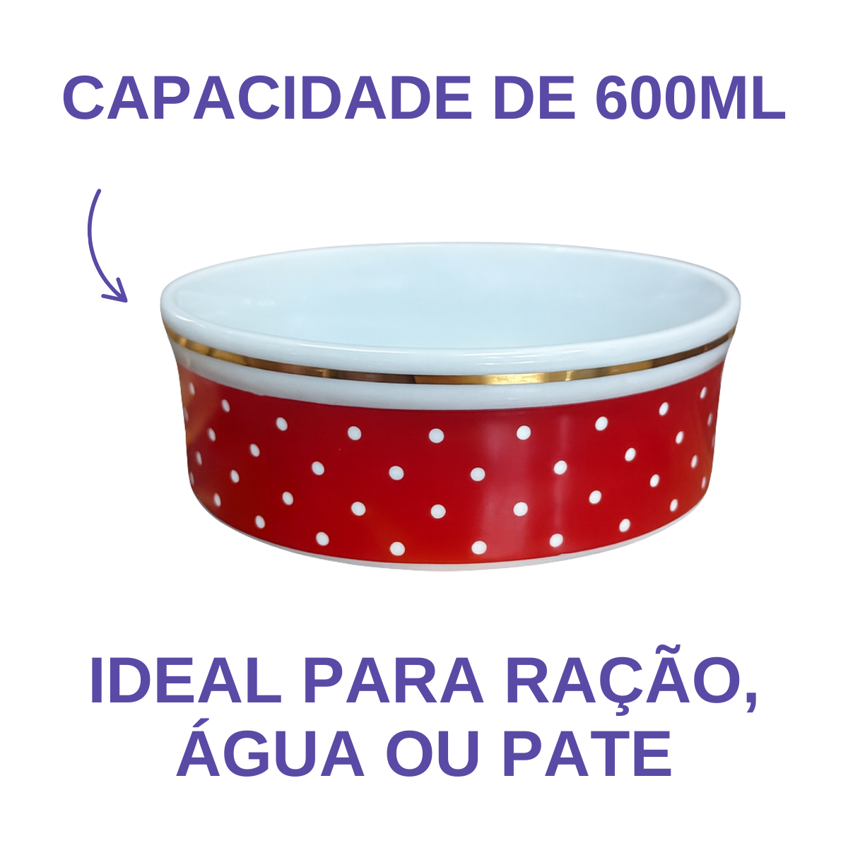 Comedouro Vermelho de Porcelana 600ml