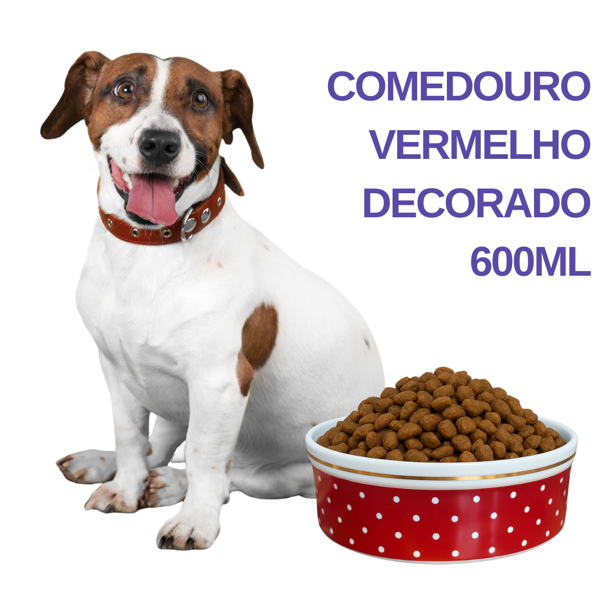 Comedouro Vermelho de Porcelana 600ml