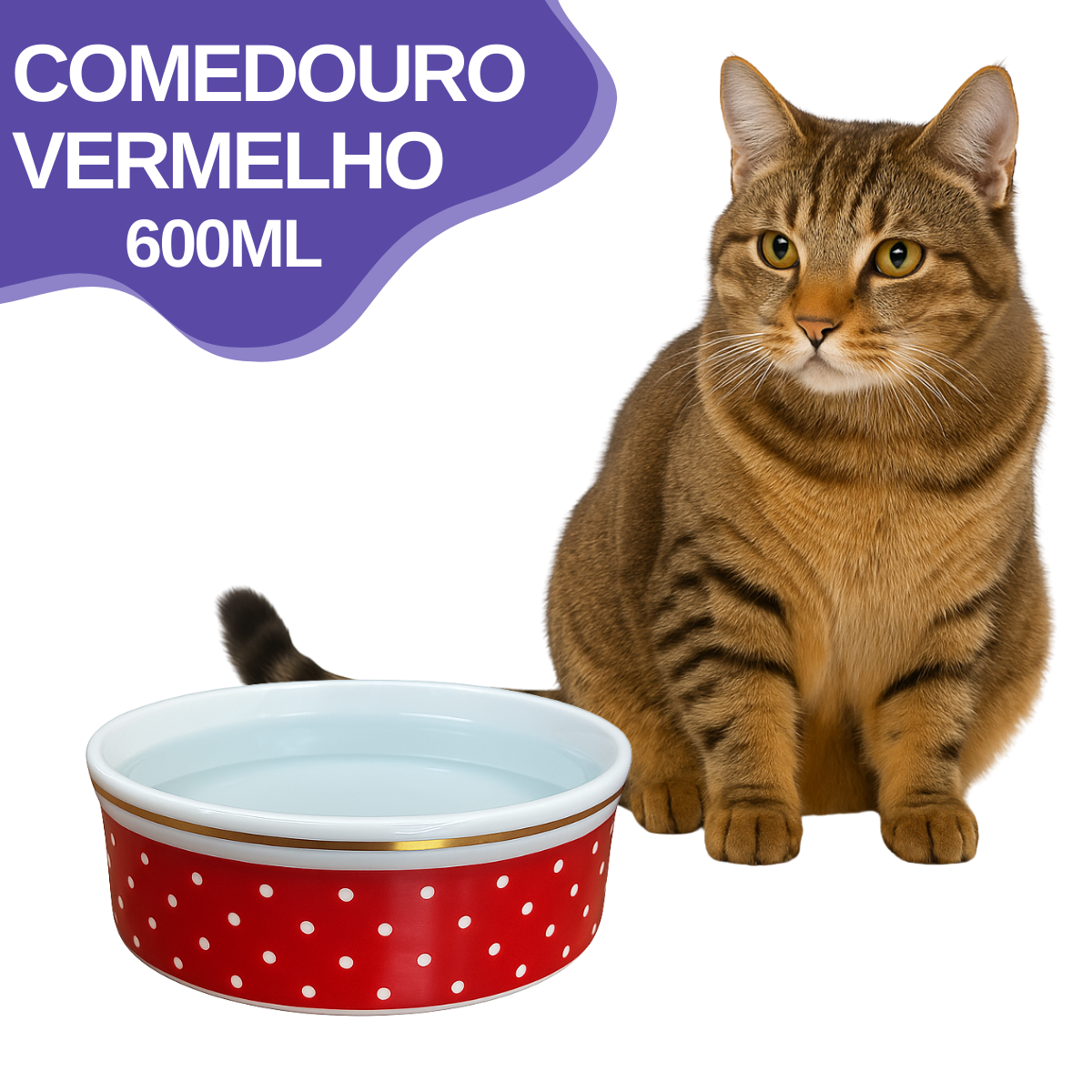 Comedouro Vermelho de Porcelana 600ml