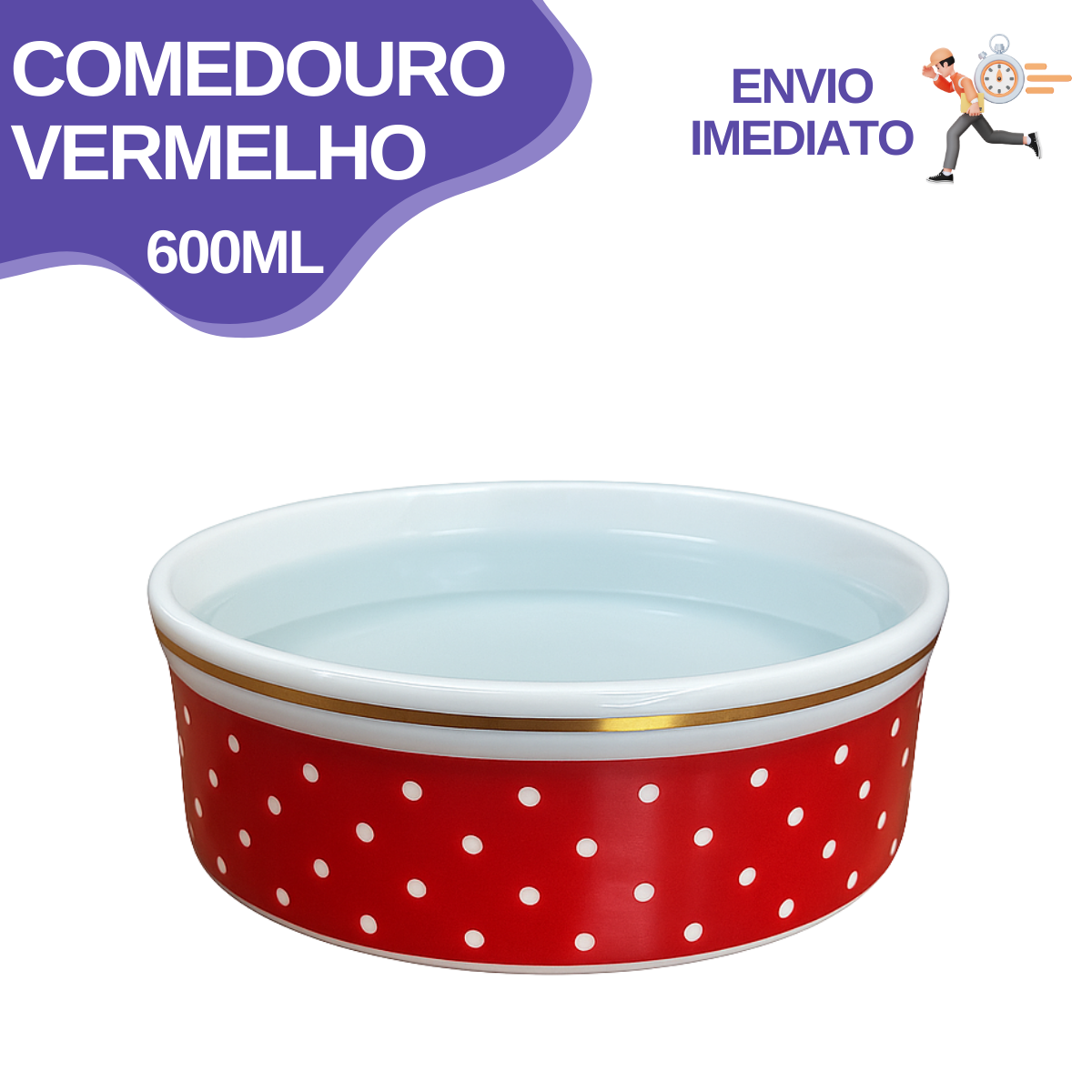 Comedouro Vermelho de Porcelana 600ml