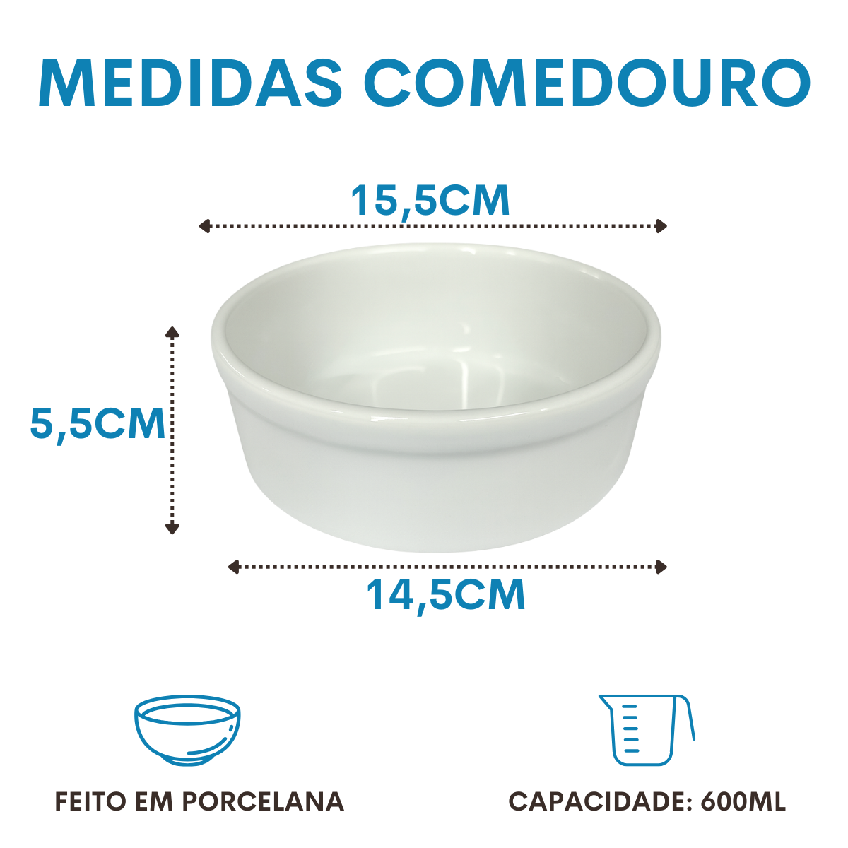 Comedouro pet porcelana 600ml Branco Rosa Vermelho e Azul