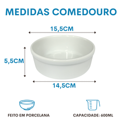 Comedouro pet porcelana 600ml Branco Rosa Vermelho e Azul