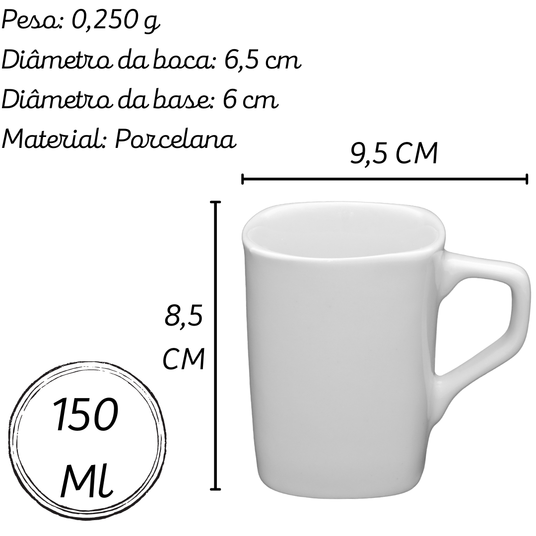 Caneca Quadrada 150ml Porcelana Branca BelaVista