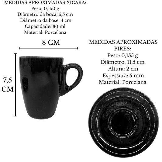 Xicara de Café Genova 80ml Com Pires Preto