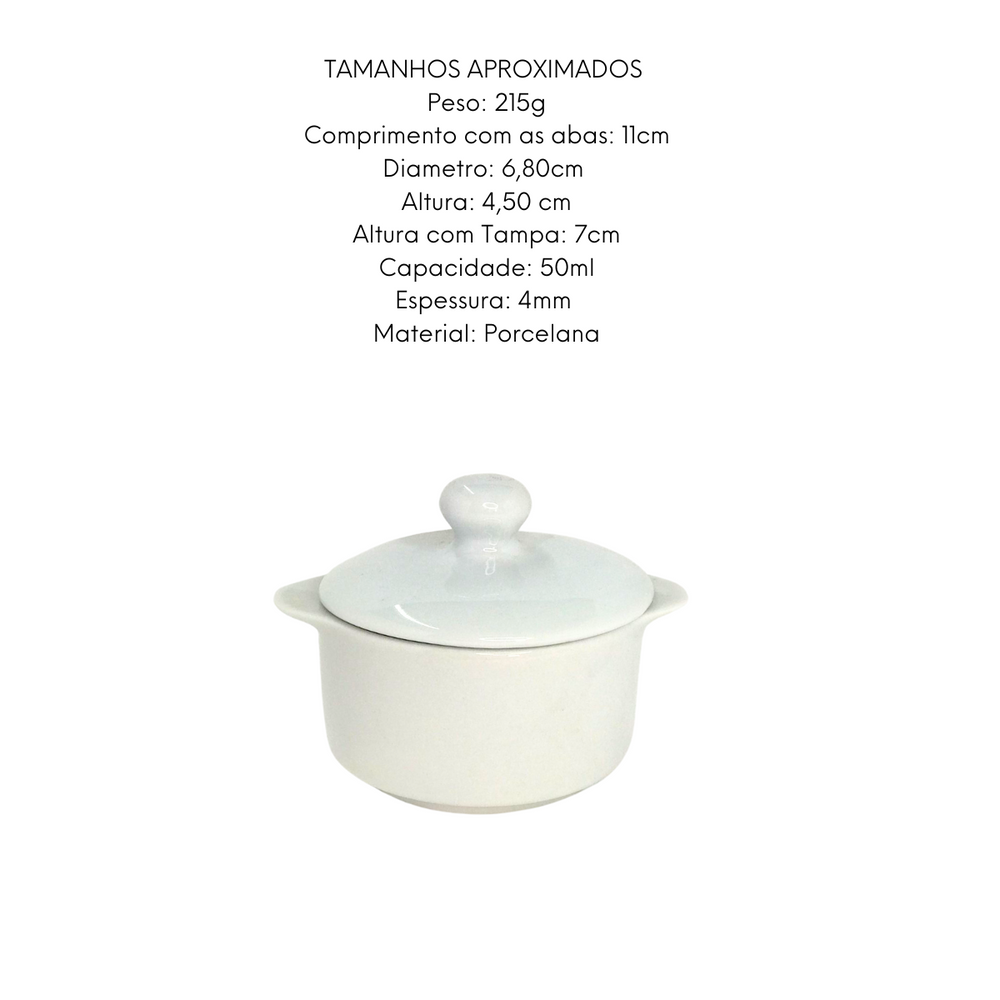 Ramequim Pequeno de Porcelana Com Tampa 50ml BelaVista