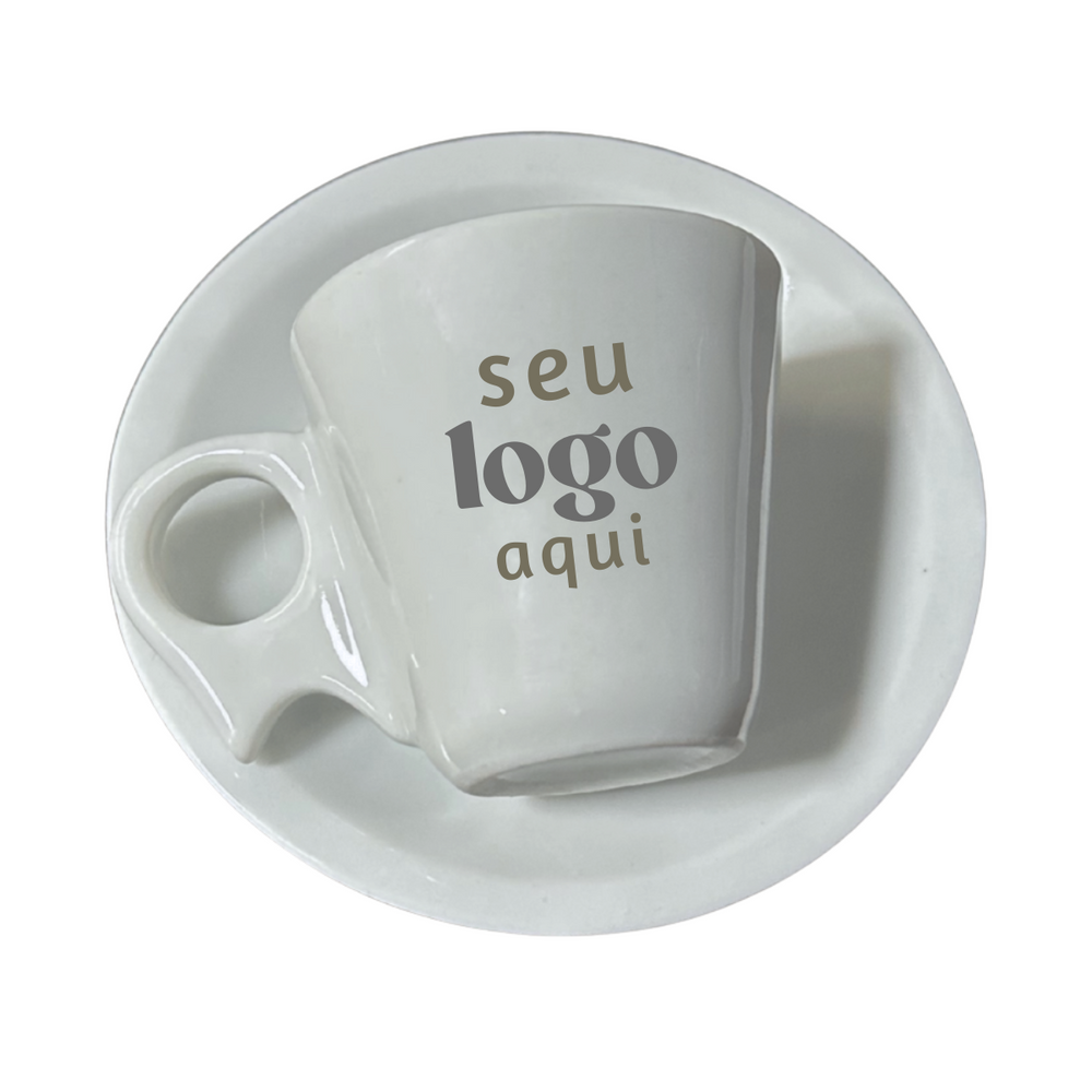 Kit 50 Xicara C/ Pires cabo bico Personalizado BelaVista Xicara de Café
