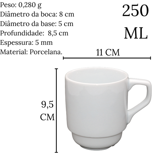 Caneca Empilhável 250ml em Porcelana