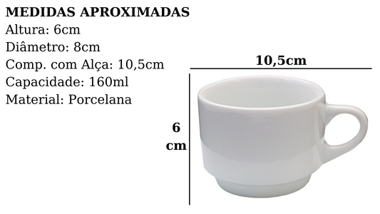 Xicara Empilhavel de Porcelana 160ml