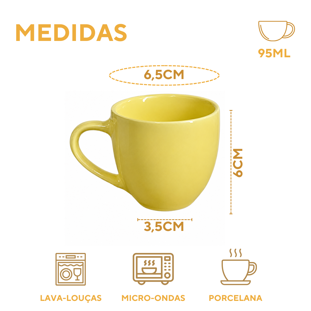 Xicara Café 95ml Porcelana Amarela