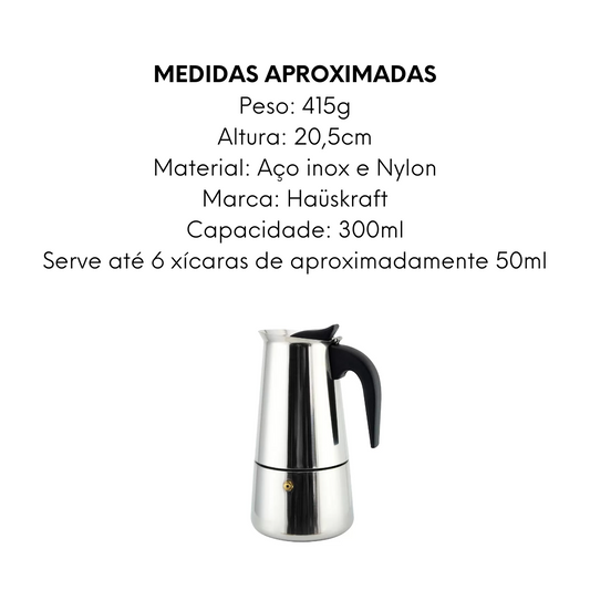 Cafeteira italiana 300ml em Aço Inox