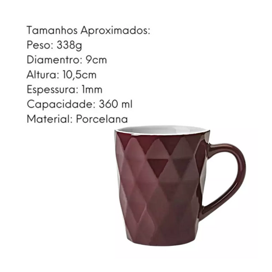 Caneca Zima de Porcelana Desing Moderno 360ml