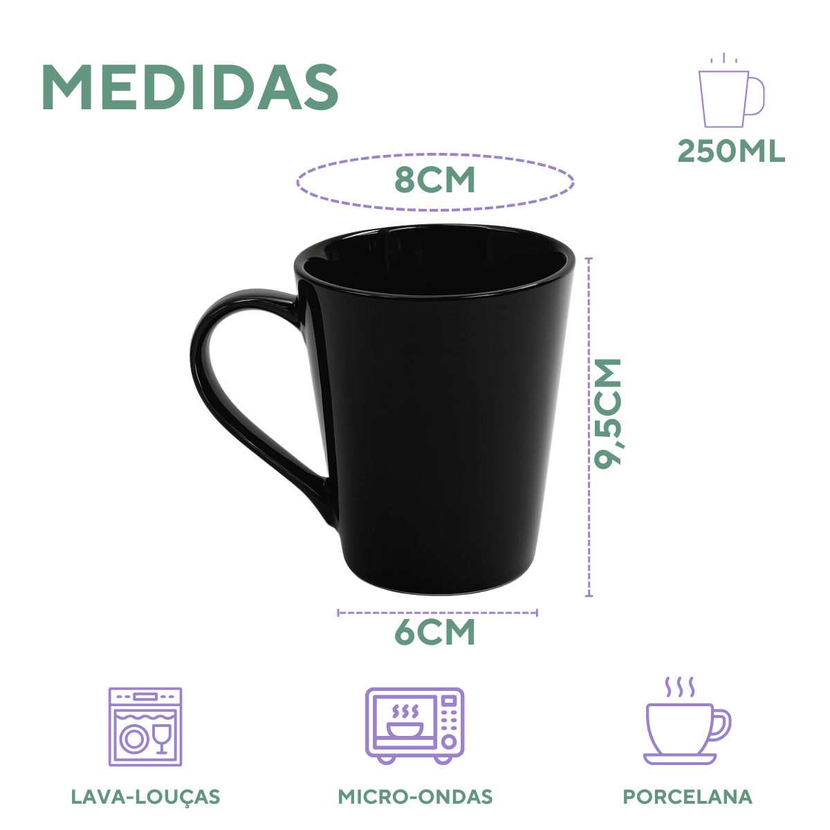 Caneca Tulipa Porcelana Preta 250ml