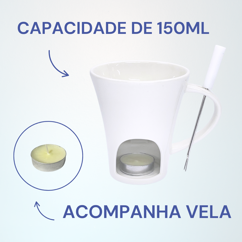 Caneca de Fondue com Garfo e Vela - A Gourmet