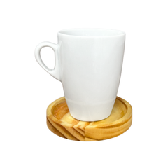 Xicara 150ml Porcelana Com Pires Madeira Redondo