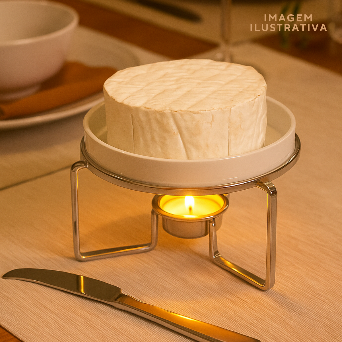 Rechaud queijo Brie Faca Vela Queimador