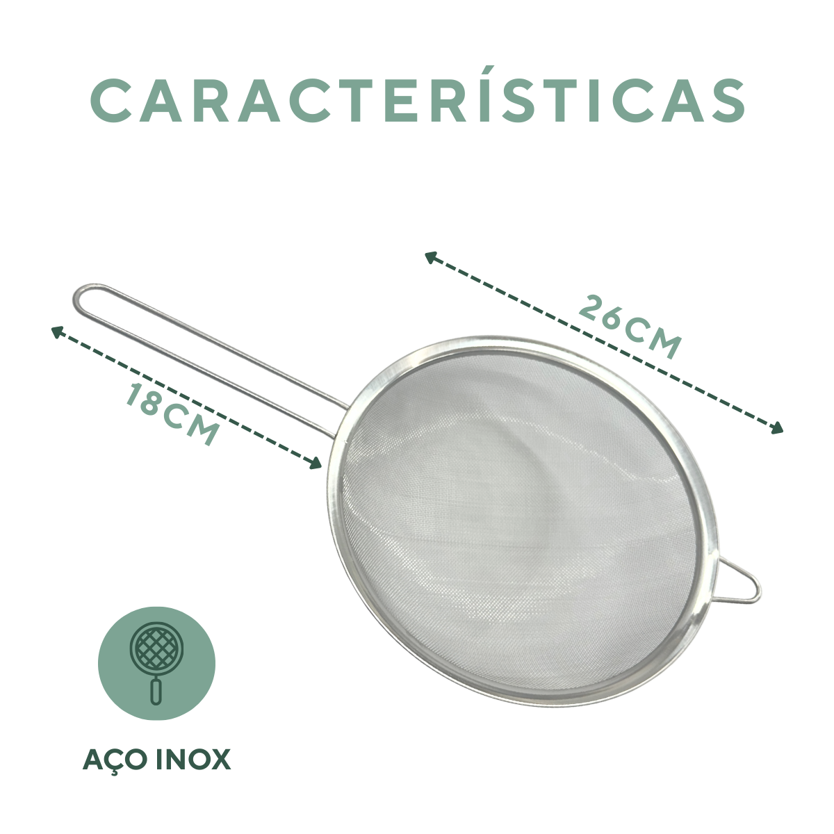Peneira malha fina inox 26cm
