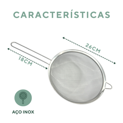 Peneira malha fina inox 26cm
