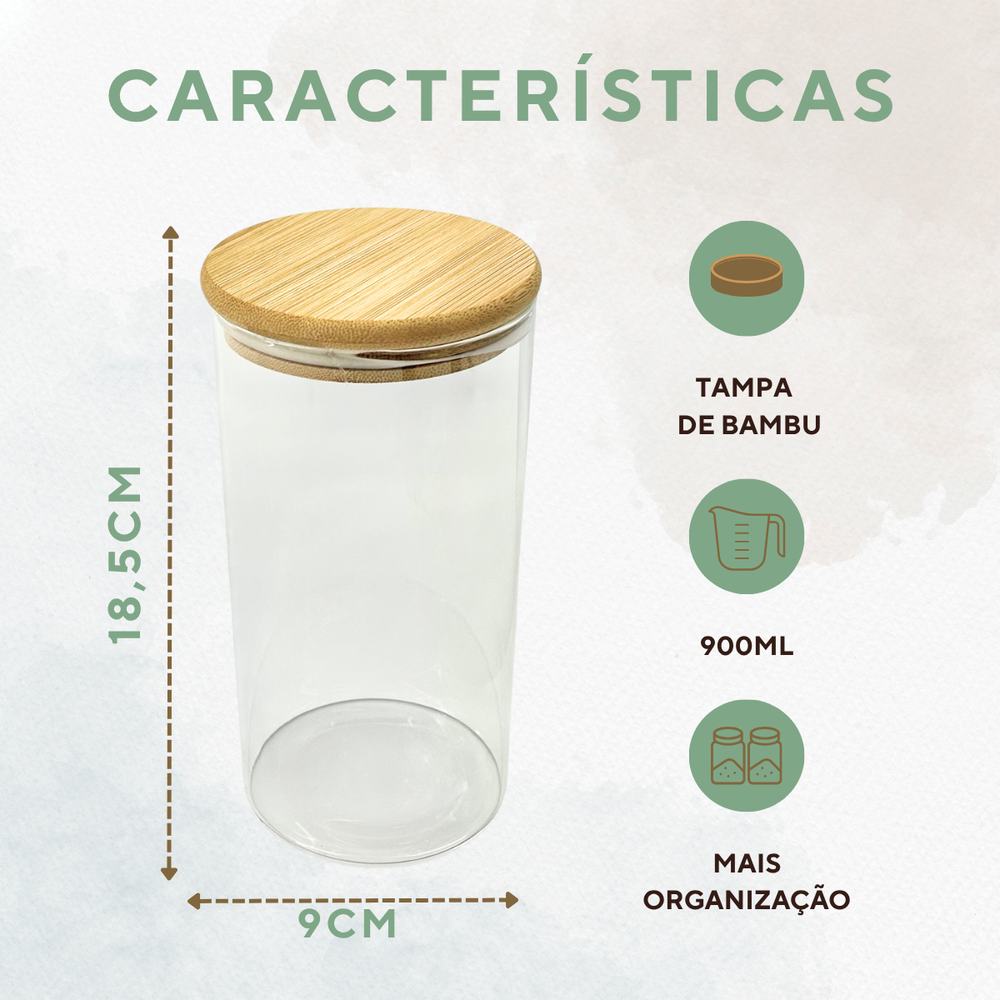 Pote Redondo Com Tampa Bambu - A Gourmet