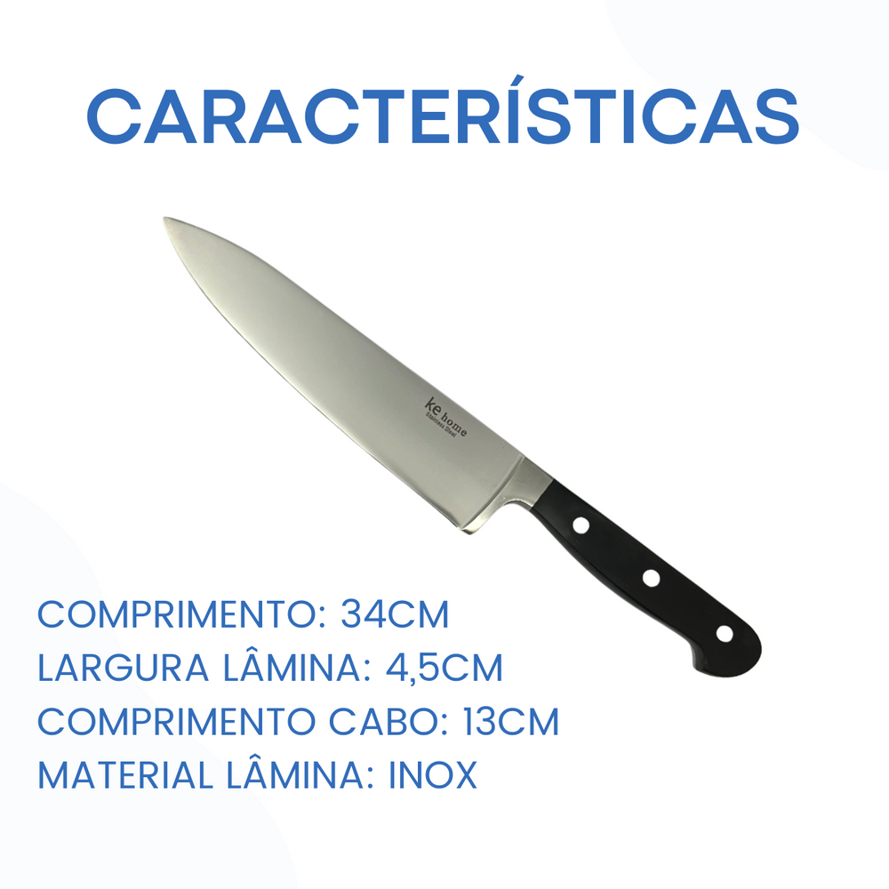 Faca Profissional Cheff 8° Aço inox - A Gourmet