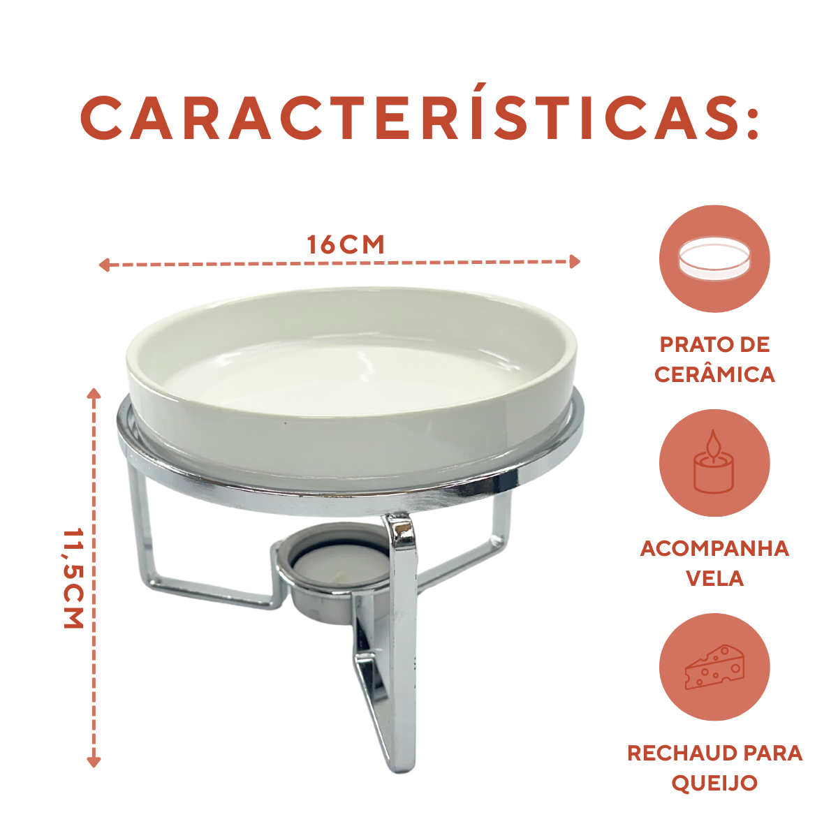 Rechaud queijo Brie Faca Vela Queimador
