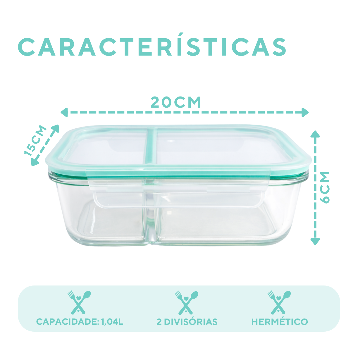 POTE HERMETICO VIDRO 2 DIVISORIAS