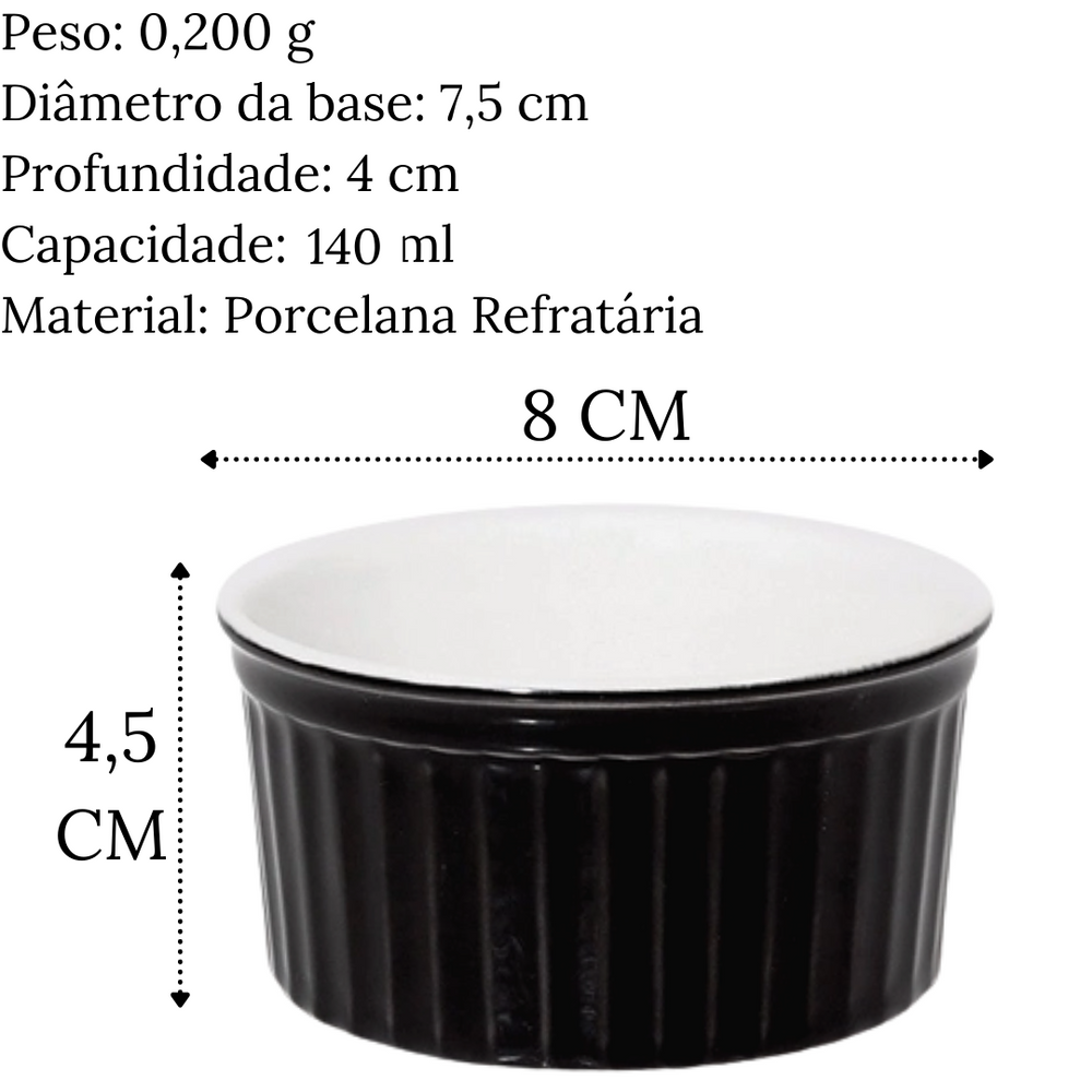Ramequim 140ml Preto em Porcelana Refrataria Oxford