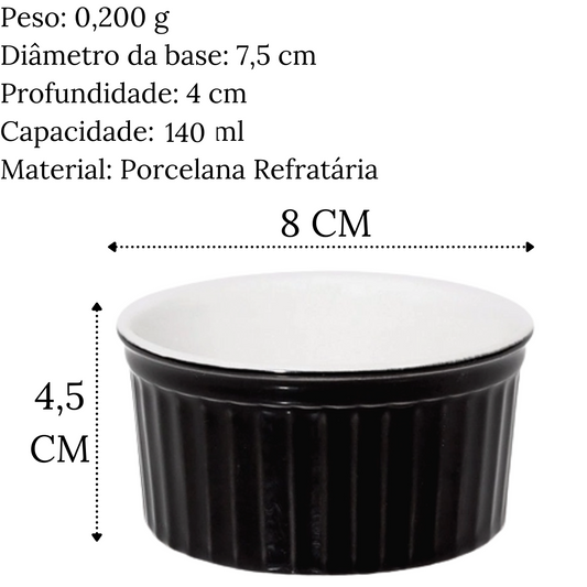 Ramequim 140ml Preto em Porcelana Refrataria