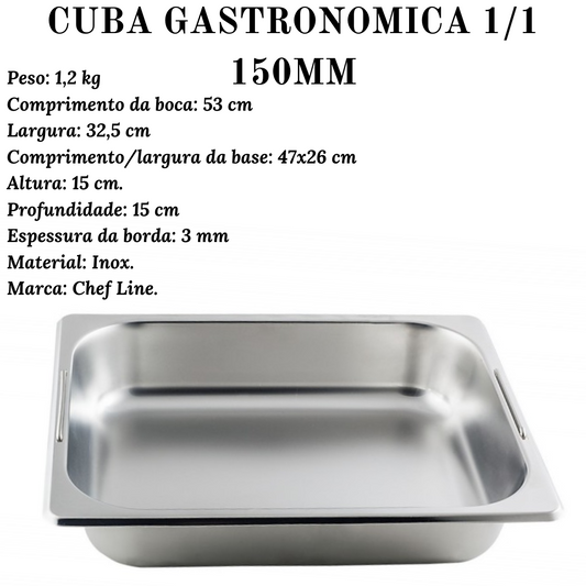 Cuba Gastronómica em Aço inox C/ Alça 1/1 150mm