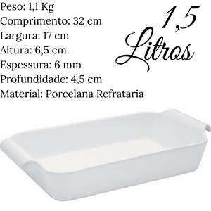 Travessa Refratario Rasa 1,5L Branca C/ Alça Oxford