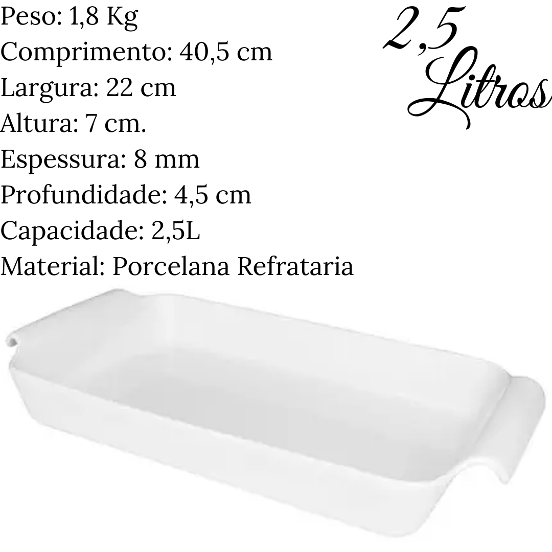 Travessa Refratario Rasa 2,5L Branca C/Alça Oxford Oxford
