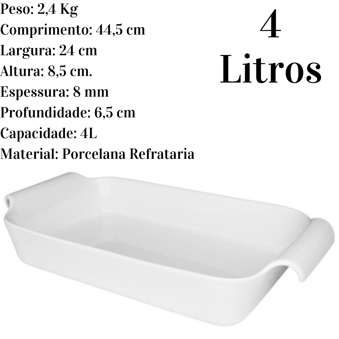 Travessa Refrataria Fundo 4L Branca C/ Alça Oxford