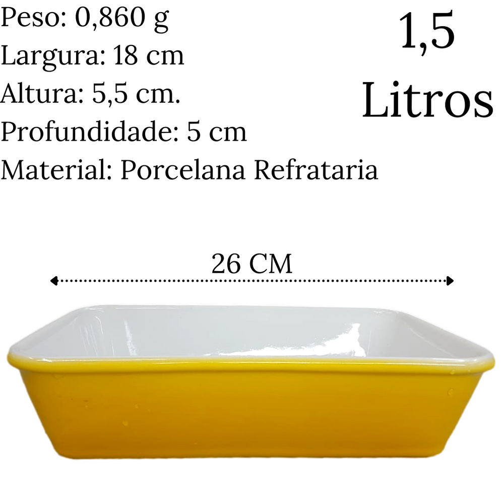 Travessa Refrataria Bake Médio Branco e Amarelo 1,5L Oxford