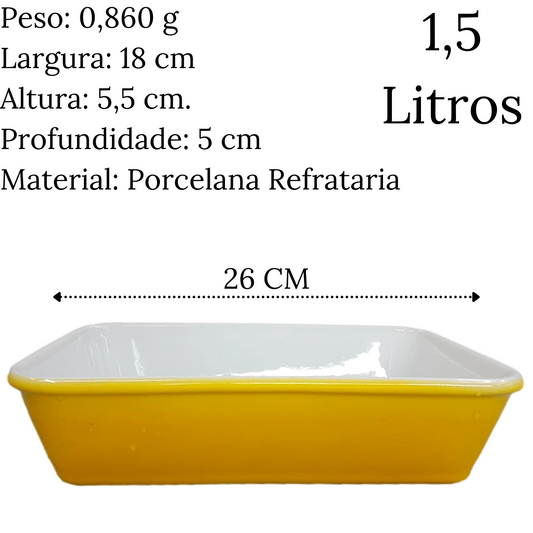 Travessa Refrataria Bake Médio Branco e Amarelo 1,5L