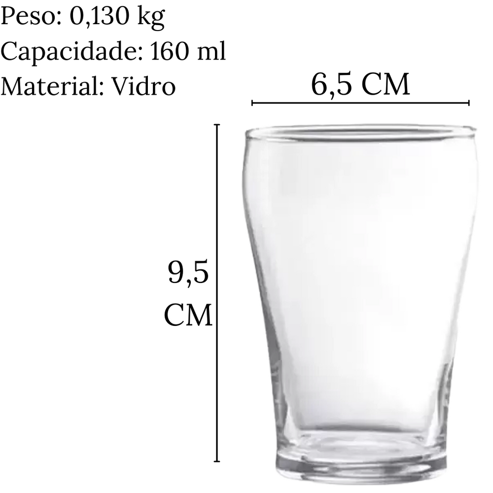 Copo Popular Cristar Para Cerveja de Vidro 160ml Class Home