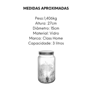 Dispenser Suco 3L de Vidro Class Home