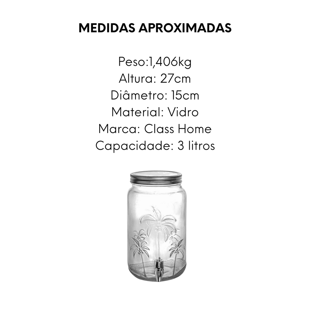 Dispenser Suco 3L de Vidro Class Home