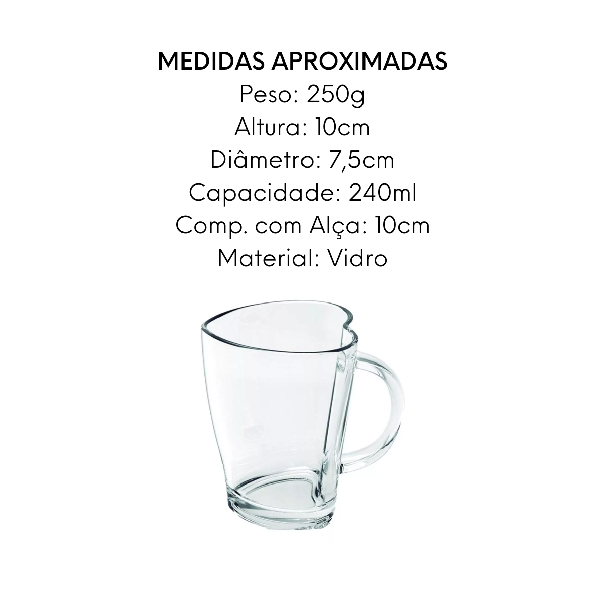 Caneca Coraçao de Vidro 240ml Class Home