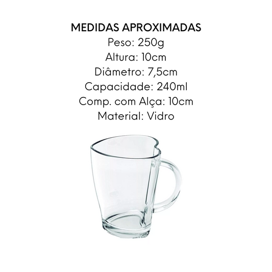 Caneca Coraçao de Vidro 240ml