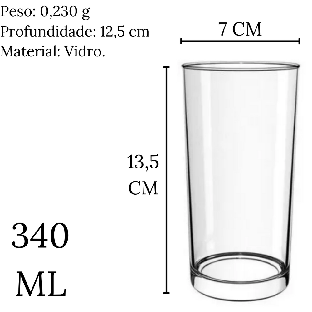 Copo de Vidro Alto Long Drink Cristar 340ml Class Home