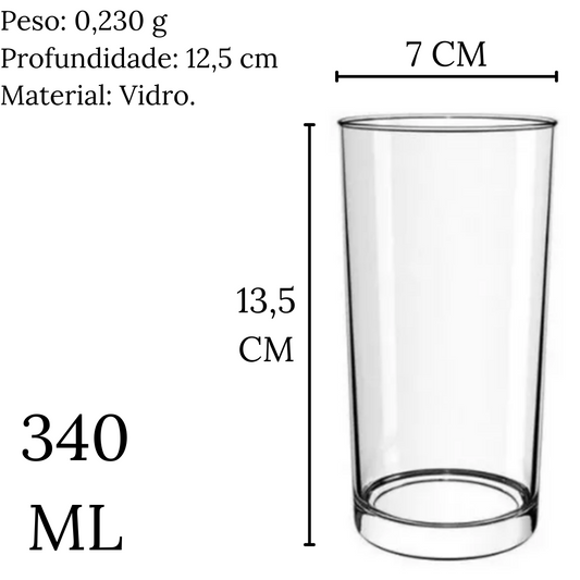 Copo de Vidro Alto Long Drink Cristar 340ml