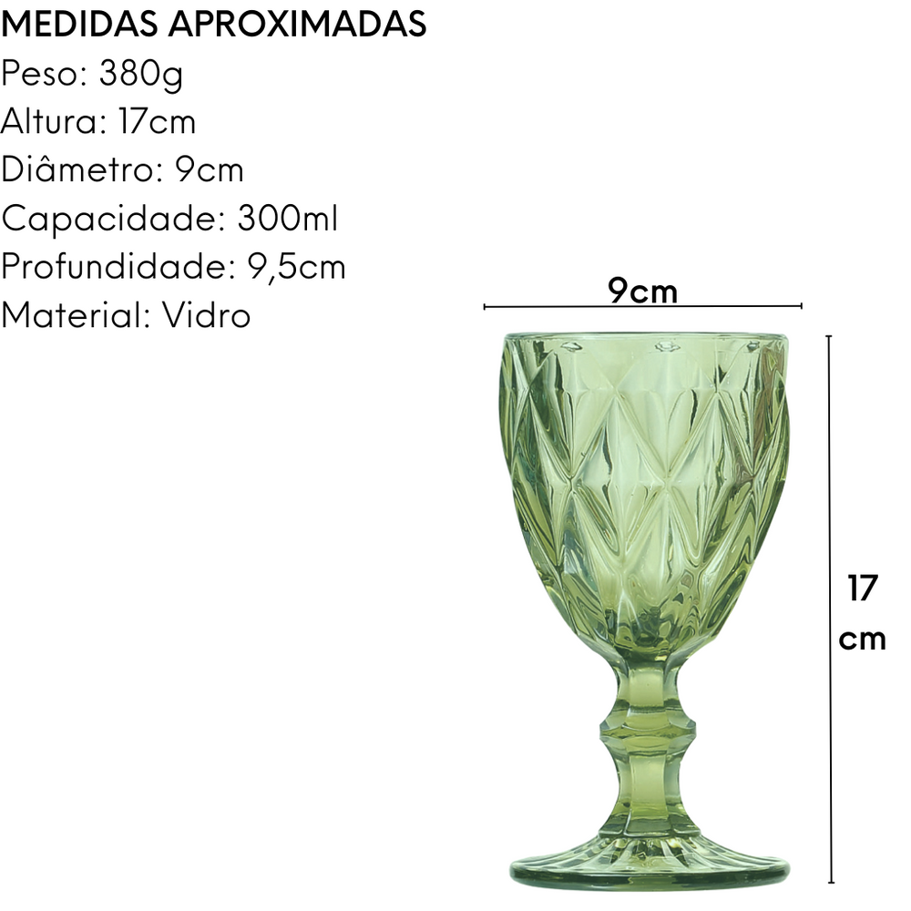 Taça de Agua Diamante Verde 300ml Class Home